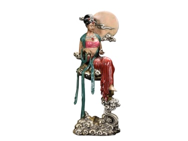 Vintage Chinese Colored Drawing Copper Chang'e Statue