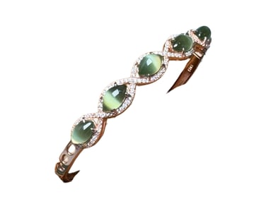 Beautiful 925 Silver Inlay Green Hetian Jade Bracelet