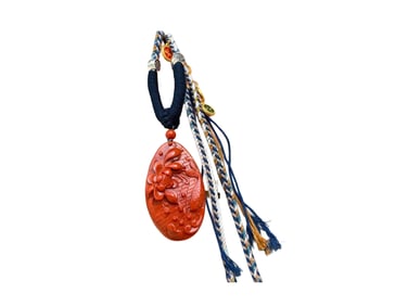 Chinese Nanhong Agate Carved Carp & Lotus Flower Pendant