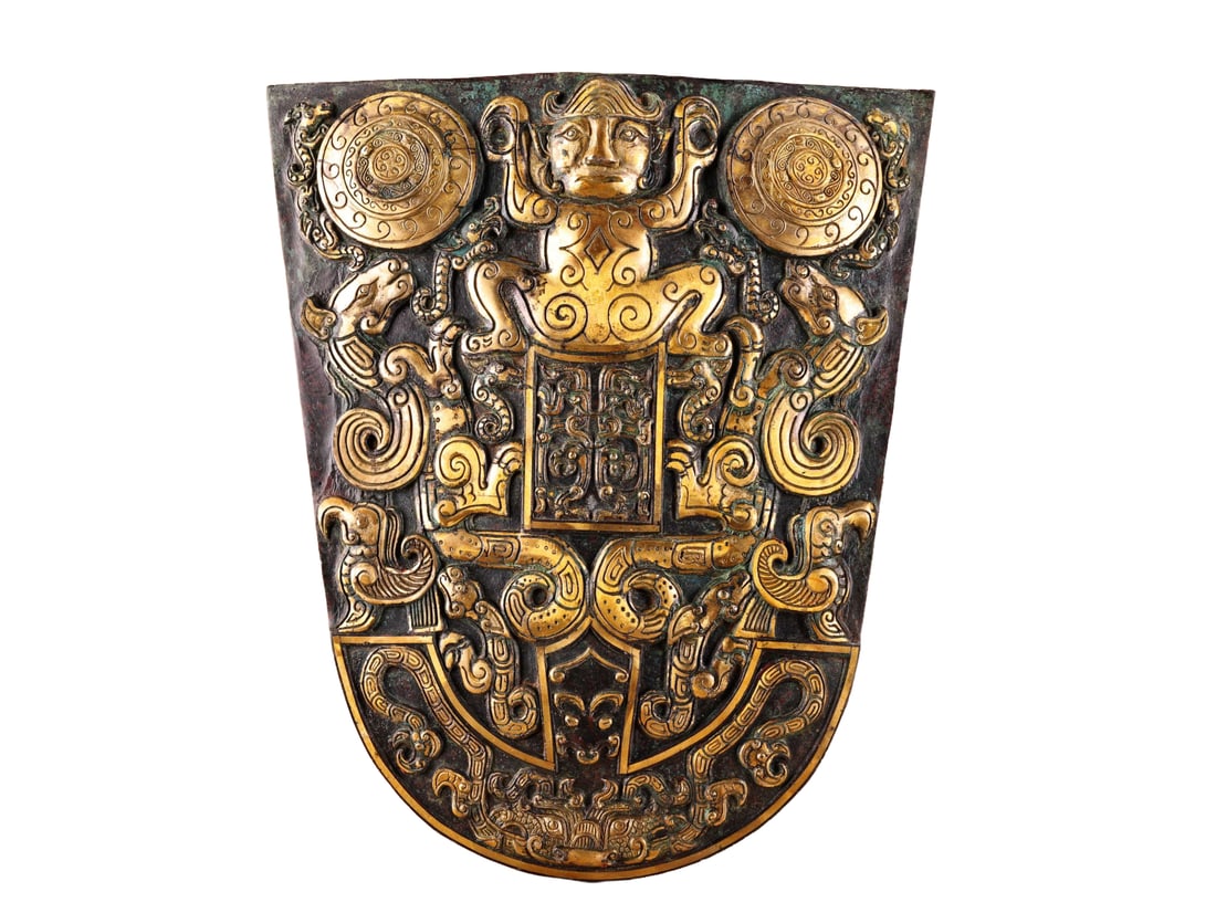 Vintage Chinese Gilt Gold Bronze Fortune Beast Shield Statue (1 of 12)