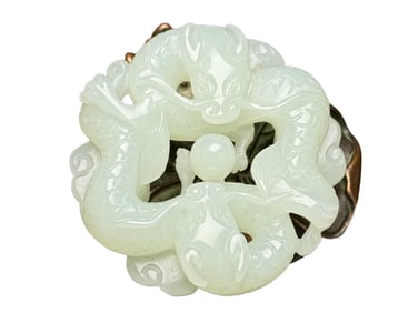 Chinese Natual Hetian Jade Carved Fortune Dragon Pendant