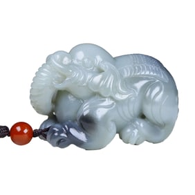 Superb Chinese Hetian Jade Carved Fortune Elephant Pendant