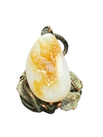 Chinese Hetian Jade Low Relief Plum Flower & Magpie Pendant