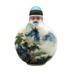 Chinese Famille Rose Mountain River Scene Design Peking Glass Snuff Bottle