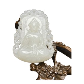 Chinese Natural Hetian Jade Carved Kwan-yin Pendant