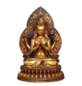 Superb Old Tibetan Gilt Gold Copper Four Kwan-yin Statue