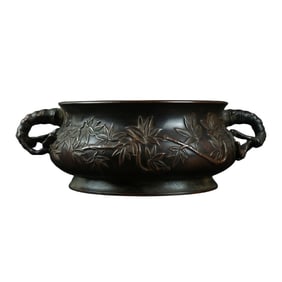 Vintage Chinese Copper Fortune Bamboo Incense Burner