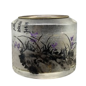 Old Chinese Peking Glass Inside Painting Orchid Design Thumb Ring