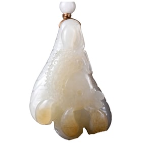 Chinese Hetian Jade Carved Paw & Eagle Pendant
