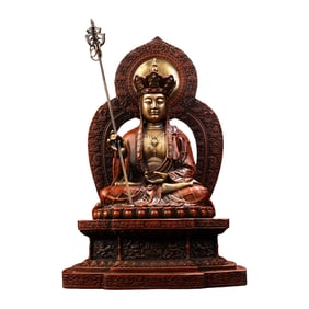 Vintage Gilt Gold Bronze Ksitigarbha Bodhisattva Statue