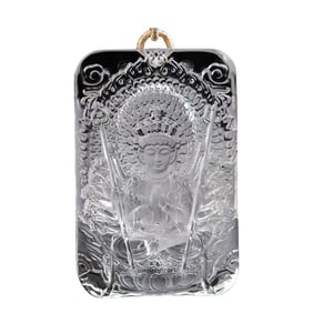 Beautiful Natural White Crystal Carved Thousand-Hand Guanyin Pendant w Hand Woven Necklace