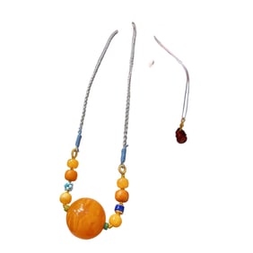 Beautiful Beeswax Lucky Pendant w Hand Woven Beads Necklace