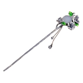 Beautifulb Chinese 925 Silver Inlay Hetian Jade Hair Decoration