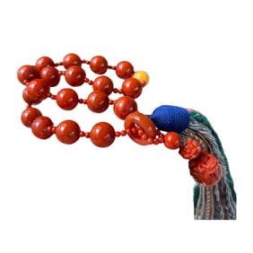 Superb Chinese Nanhong Agate Carved Fortune Pixiu & Beads Bracelet