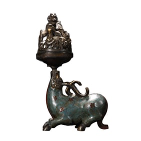 Vintage Chinese Gilt Gold Copper Cloisonne Rhinoceros Incense Burner