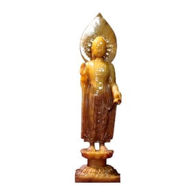 Superb Vintage Chinese Hetian Jade Carved Buddha Statue