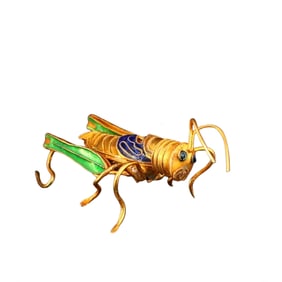 Vivid Chinese Gold Wire Enamel Locust Statue
