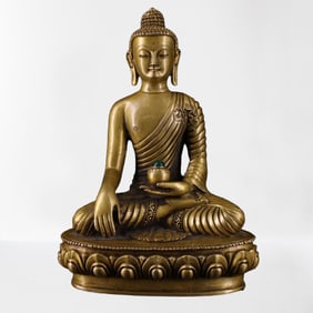 Vintage Tibetan Buddhism Gilt Gold Copper Medicine Buddha Statue