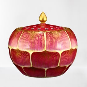 Chinese Gilt Edge Famille Rose Lotus Flower Porcelain Incense Burner