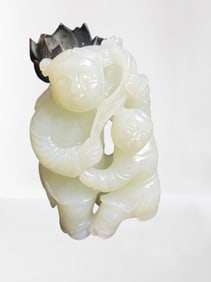 Chinese White Hetian Jade Fortune Kids Pendant