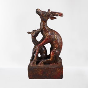 Superb Vintage Chinese Bronze Double Deer Seal