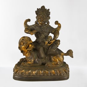 Vintage Tibetan Buddhism Gilt Gold Red Copper Yellow Jambhala Statue