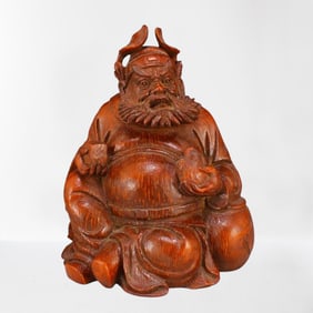 Vintage Chinese Bamboo Root Mythology Figure Statue - Zhong Kui