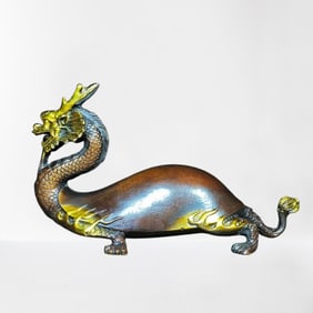 Vintage Chinese Gilt Gold Bronze Dragon Turtle Statue