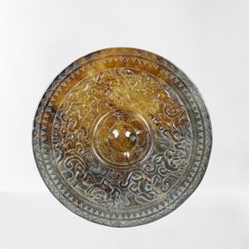 Superb Vintage Chinese Hetian Jade Dragon Phoenix Mirror