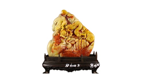Chinese Shoushan Stone Statue - Dragon & Phoenix