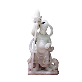 High Quality Chinese White Hetian Jade Carved Mythological Figure Statue