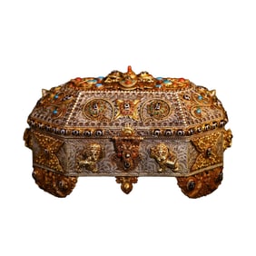 Exquisite Tibetan Silver Wires Enamel Turquoise & DZI Agate & Gems Jewellery Box