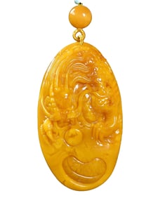 Beautiful Beeswax Carved Fortune Dragon Pendant w Hand Woven Beads Necklace