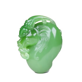 Superb Chinese Green Hetian Jade Carved Fortune Beast Pendant