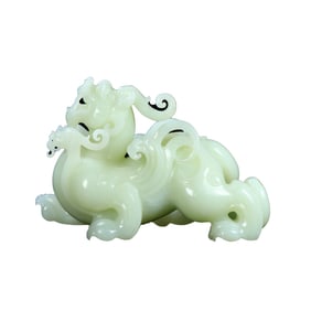 Superb Chinese Hetian Jade Carved Divine Beast Statue