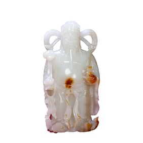 Superb Chinese Hetian Jade Carved Fortune Taoism Deity Statue