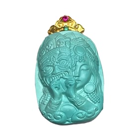 Exquisite Turquoise Carved Buddha Pendant