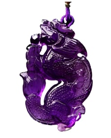 Beautiful Amethyst Carved Fortune Dragon Pendant