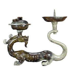 Superb Vintage Chinese Hetian Jade Carved Fortune Dragon Candlestick