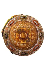 Tibetan Silver Plated Gilt Gold Inlay DZI Agate & Shell & Gems Tangka