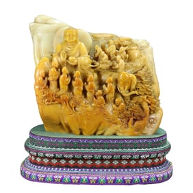 Superb Old Chinese Shoushan Tianhuang Stone Carved Buddha Statue w Box