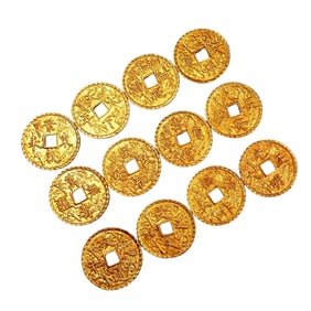 A Set 12 Vintage Chinese Gilt Gold Copper Coin