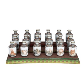 A Set 18 Chinese Qing Dynasty Gilt Edge Iron Red Glaze Mocai Eighteen Arhat Design Porcelain Vase