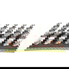 A Set 18 Chinese Qing Dynasty Gilt Edge Iron Red Glaze Mocai Eighteen Arhat Design Porcelain Vase: A Set 18 Chinese Qing Dynasty Gilt Edge Iron Red Glaze Mocai Eighteen Arhat Design Porcelain VaseDimension: 100 x 50 (mm) 3.94 x 1.97 (inches)