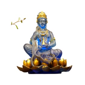 Vintage Chinese Gilt Gold Peking Glass Carved Kwan-yin Statue