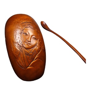 Vintage Chinese Boxwood Wood Carved Tea Tool