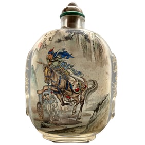 Old Chinese Peking Glass Inside Painting Figure Design Snuff Bottle w Stopper