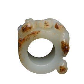 Superb Chinese Hetian Jade Carved Chi Dragon Thumb Ring