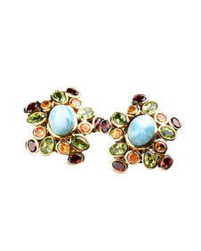 A Pair Beautiful Silver Plated Gilt Gold Inlay Gems Earrings