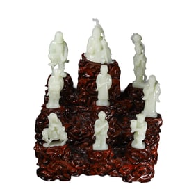 A Set Superb Chinese Hetian Jade Carved Eight Taoism Deity Statue
